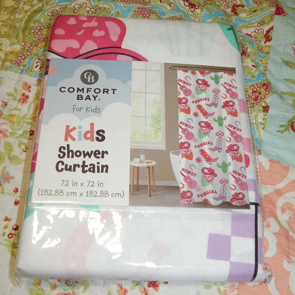NEW Comfort Bay Western Cowgirl Boots Hat Guitar Cactus Horseshoe Shower Curtain